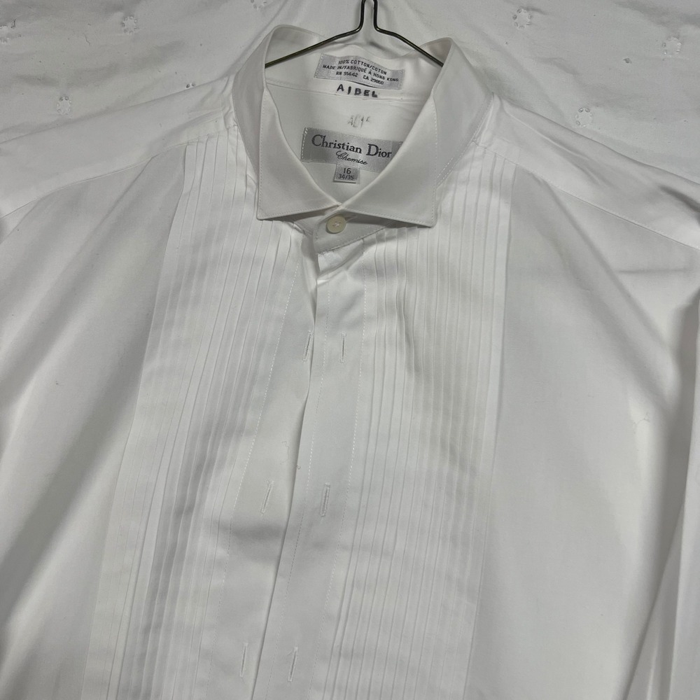 Christian Dior Chemise Mens White Pleated Bib Wing Collar Tuxedo Shirt 16 34/35